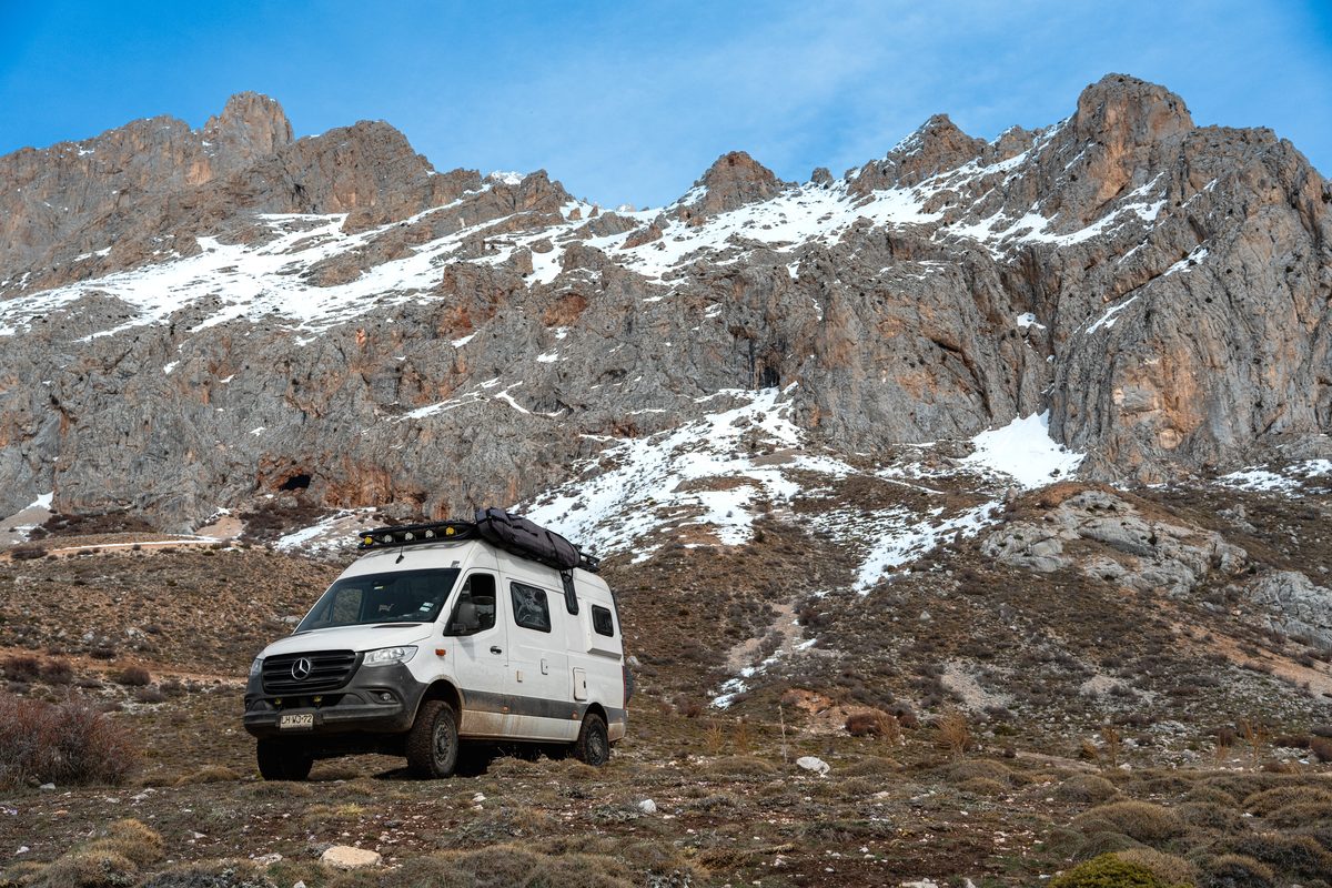 Mercedes Sprinter 4x4 camper in the snowy Andes